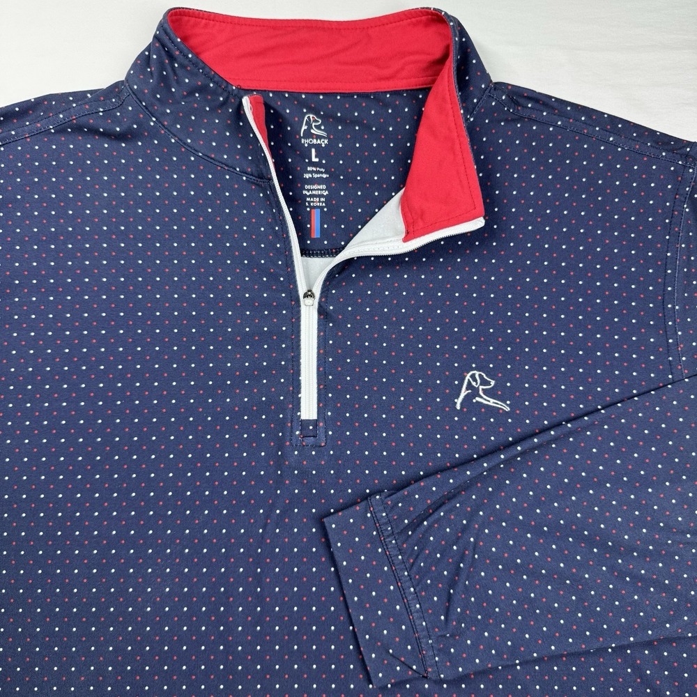 Rhoback Performance 1/4 Zip Mens L Golf Dot Geometric USA 4th July EXCELLENT